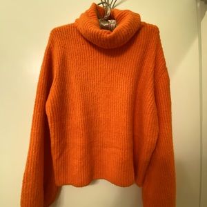 Bright Orange Sweater with Balloon Sleeves